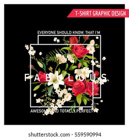 Floral Rose and Lily Graphic Design for t-shirt, fashion, prints in Vector