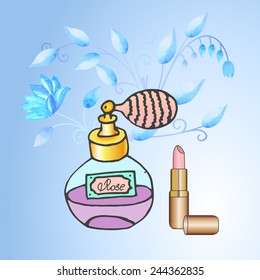 floral rose parfum golden lipstick - vector