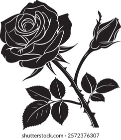 Floral Rose Silhouette Vector for Home Décor and Prints.