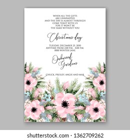 Floral rose wedding invitation vector card template peony ranunculus