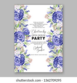 Floral rose wedding invitation vector card template peony ranunculus