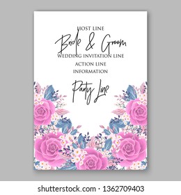 Floral rose wedding invitation vector card template peony ranunculus