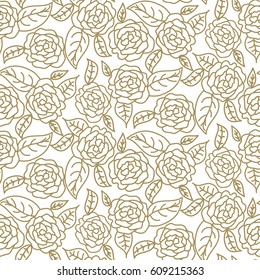 Floral Rose Wedding Seamless Vector Pattern. Bridal Feminine Gold And White Background.