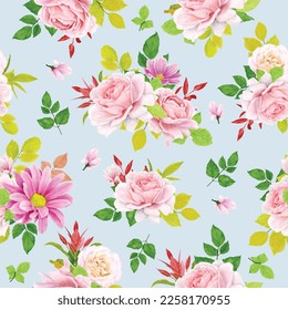 floral roses with elegant soft color seamless pattern