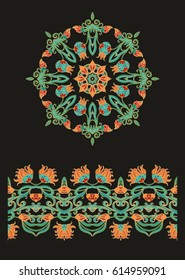 Floral rosette and ornamental border