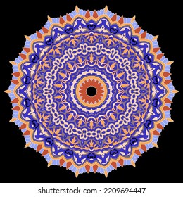 Floral round arabesque mandala pattern. Ethnic style vector background. Colorful flowers pattern. Arabic bright mandala ornaments. Ornate beautiful modern design. Lacy ornamental elegance texture.