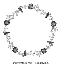 Floral round background with daisies and place for text  on a white background.