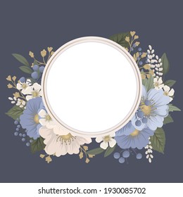 Floral round border - blue circle frame with flowers