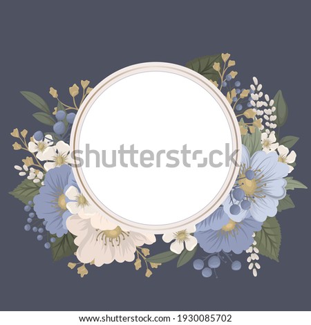 Floral round border - blue circle frame with flowers