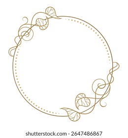 Floral round border with leaves and swirls. Ornamental circular frame for invitations and paper design.