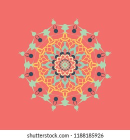 Floral round decorative symbol. Vintage decorative elements. Oriental pattern, vector illustration. Coloring book page. Circular pattern. Abstract background