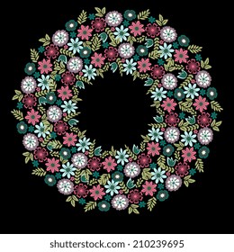 Floral round decorative vector wreath
