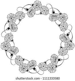 Floral round frame with bindweed on a white background. Vector illustration with place for text.  Greeting card, invitation or isolated elements for design.