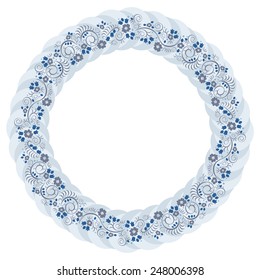 Floral round frame blue. Decorative vector elements for design.