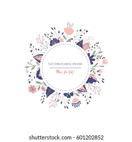 Floral round frame card design. Vector illustration