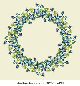 Blumenrunder Rahmen aus süßen, dicken Blumen. Grußkartenvorlage. Design-Kunstwerke für das Plakat, T-Shirt, Kissen, Heimeinrichtung. Sommerliche Wildblumen brachen durch.
