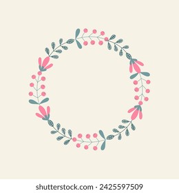 Marco redondo floral para el diseño decorativo. Adorno floral. Borde decorativo.