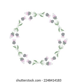 Floral round frame. Flower wreath, spring decorative border for photo or for text. Decorative element for Easter postcard or folk wedding invitation. Women's day, mother's day festive natural frame.