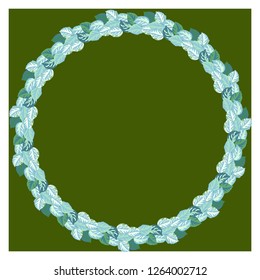 Floral round frame from green leaves. Greeting card template. Design artwork for the poster, tee shirt, pillow, home decor. 