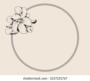 Diseño de dibujo a mano de marco redondo floral. Borde de flor vectorial para invitación de boda o tarjeta de saludo romántico.
