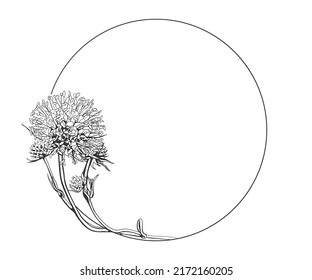 Diseño de dibujo a mano de marco redondo floral. Borde de flor vectorial para invitación de boda o tarjeta de saludo romántico.
