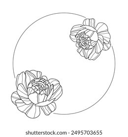 Floral round frame for invitation, decor, design. Decorative frame with roses. Floral decor. Vector illustration of a round frame