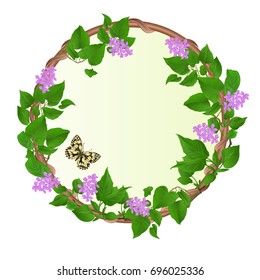Floral round  frame Lilac with Butterfly vintage vector festive  background  illustration editable hand draw 
