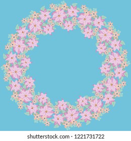 Floral round frame from lovely branches of poinsettia. Greeting card template. Design artwork for the poster, tee shirt, pillow, home decor. Christmas background