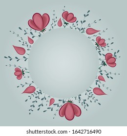 Floral round frame on a delicate turquoise background.