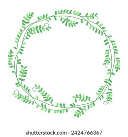 Floral round frame with small green leaves. Cute spring wreath. Botanical decor for design, card. Design for 8 march, easter. Bindweed.
