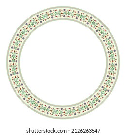 Floral round frame. Style of Mexican embroidery Otomi Tenango. Porcelain decorative frame isolated on white background.