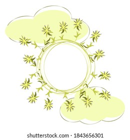 Floral round frame, sun and clouds. Vector illustration for design of children's holiday invitations, congratulations.
