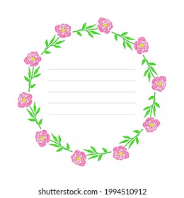 Marco redondo floral. Plantilla para postal, banner, afiche, embalaje, invitación a la boda, tarjeta de felicitación de cumpleaños. Ilustración vectorial dibujada a mano.