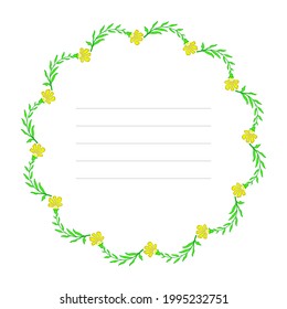 Floral round frame. Template for postcard, banner, poster, packaging, wedding invitation, birthday greeting card. Hand Drawn vector illustration.