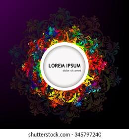  Floral round frame. Vector watercolor background.