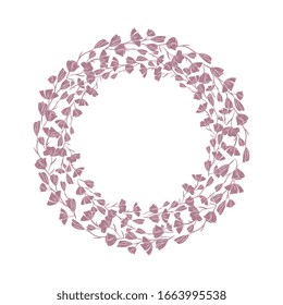 Floral round frame, wreath. Pink wildflowers, hand-drawing. For invitations, cards, packaging