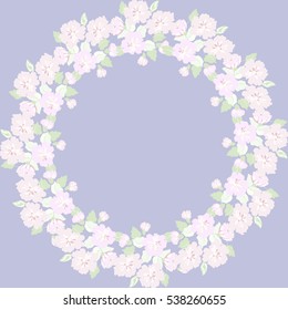 Floral round frames from cute flowers. Vector greeting card template. Design artwork for the poster, tee shirt, pillow, home decor. Summer flowers with green leaves.