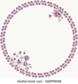 Floral round frames from cute flowers. Vector greeting card template. Design artwork for the poster, tee shirt, pillow, home decor. Summer flowers with green leaves.