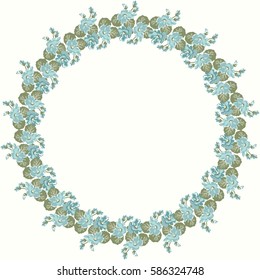 Floral round frames from cute flowers. Vector greeting card template. Design artwork for the poster, tee shirt, pillow, home decor. Summer flowers with green leaves.