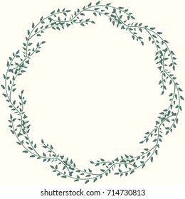 Floral round frames from cute green leaves. Vector greeting card template. Design artwork for the poster, tee shirt, pillow, home decor.