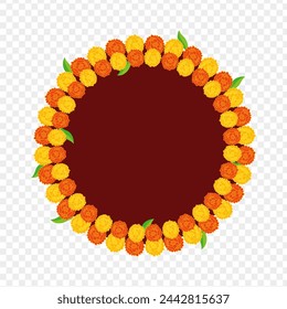 Floral round garland on transparent background