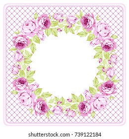 Floral round Greeting card with pink roses 