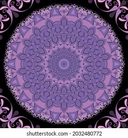 Floral round mandalas seamless pattern. Arabesque ornamental vector background. Vintage ornaments. Colorful Paisley flowers, leaves, lacy frame, border, shapes, lines. Decorative ornate design.