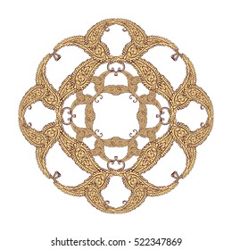Floral round ornament consisting of elements Paisley on white background.