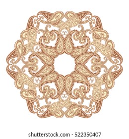Floral round ornament consisting of elements Paisley on white background.