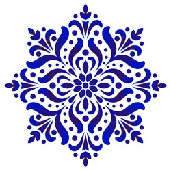 Floral Round Pattern, Circular Decorative Ceramic Ornament, Blue And White Mandala, Porcelain Background Design, Pottery Flower Decor Vector Illustration