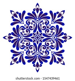 floral round pattern, Circular decorative ceramic ornament, blue and white Mandala, porcelain background design, pottery flower decor vector illustration