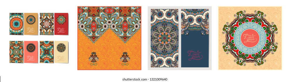 floral round pattern in ukrainian oriental ethnic style for your greeting card or invitation, template frame design for card, vintage lace doily, vector illustration