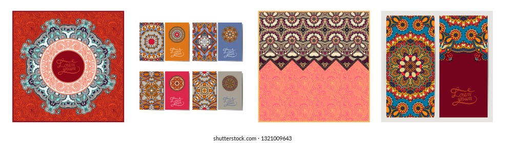 floral round pattern in ukrainian oriental ethnic style for your greeting card or invitation, template frame design for card, vintage lace doily, vector illustration