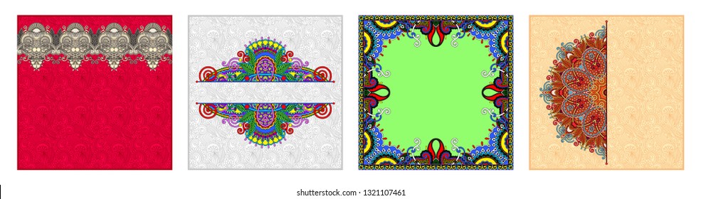 floral round pattern in ukrainian oriental ethnic style for your greeting card or invitation, template frame design for card, vintage lace doily, vector illustration